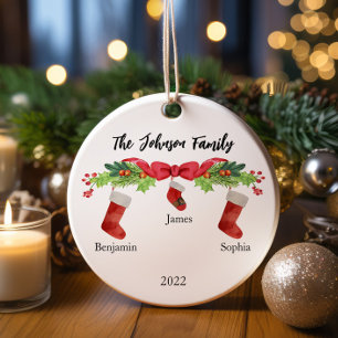 Personalised Christmas Family of 3 With Names 2023 Ceramic Ornament