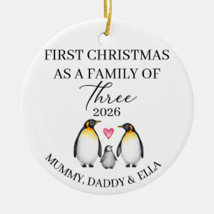 Personalised Christmas Family of Three Penguin Ceramic Ornament