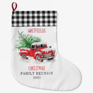 Personalised Christmas Family Reunion Red Truck Large Christmas Stocking