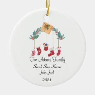 Personalised Christmas Family Stockings Ceramic Ornament