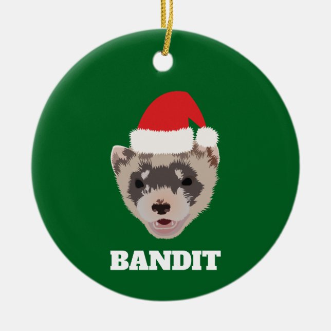 Personalised Christmas Ferret Ceramic Ornament (Front)