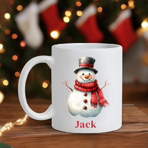 Personalised Christmas Festive Red Scarf Snowman Coffee Mug
