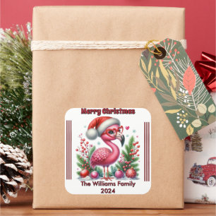 Personalised Christmas flamingo with festive flair Square Sticker