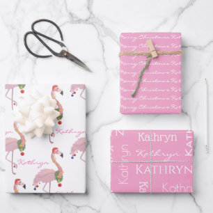 Personalised Christmas Flamingos Wrapping Paper Sheet