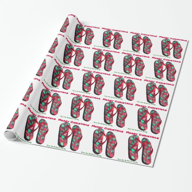 Personalised Christmas Flip Flop Wrapping Paper (Unrolled)