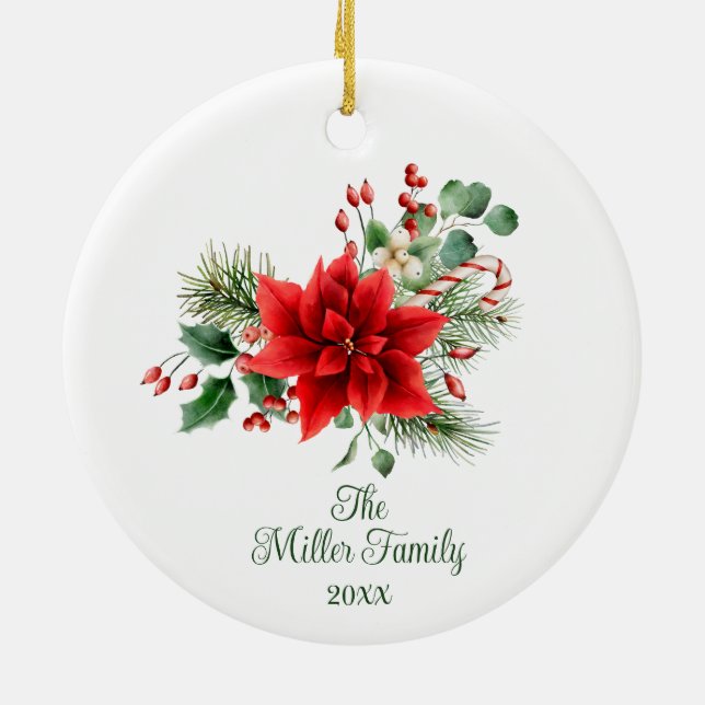 Personalised Christmas Floral Ceramic Ornament (Back)