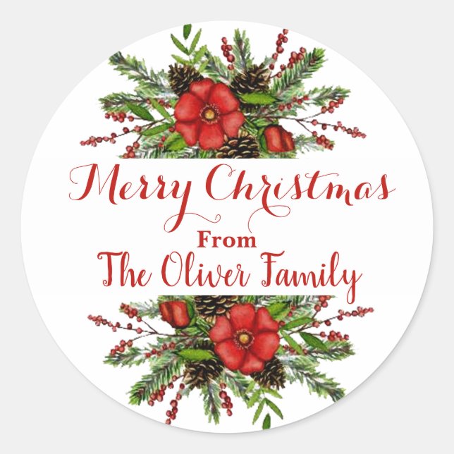 Personalised Christmas floral Classic Round Sticker (Front)