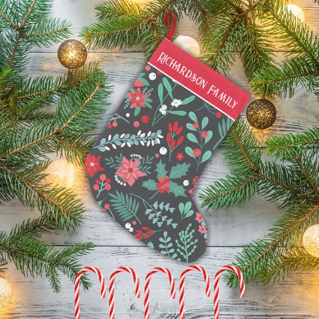 Personalised Christmas flower pattern family name Small Christmas Stocking (Creator Uploaded)