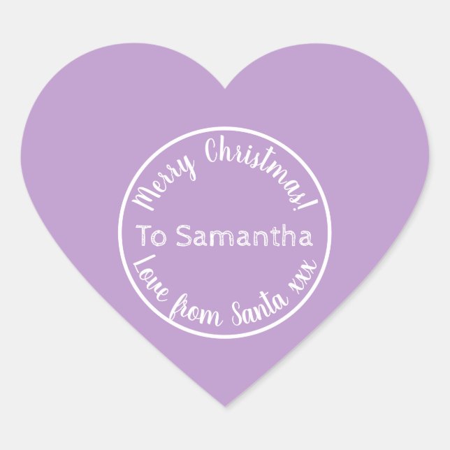 Personalised Christmas from Santa Purple Lilac Heart Sticker (Front)