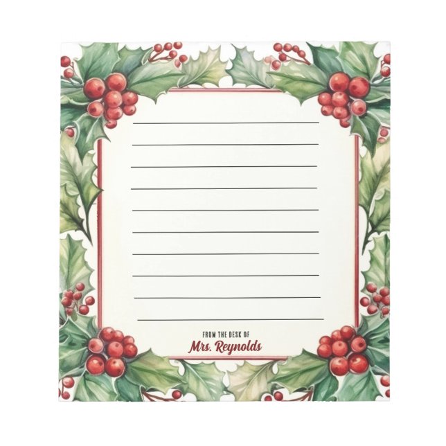 Personalised Christmas From the Desk Of Name Notepad (Front)