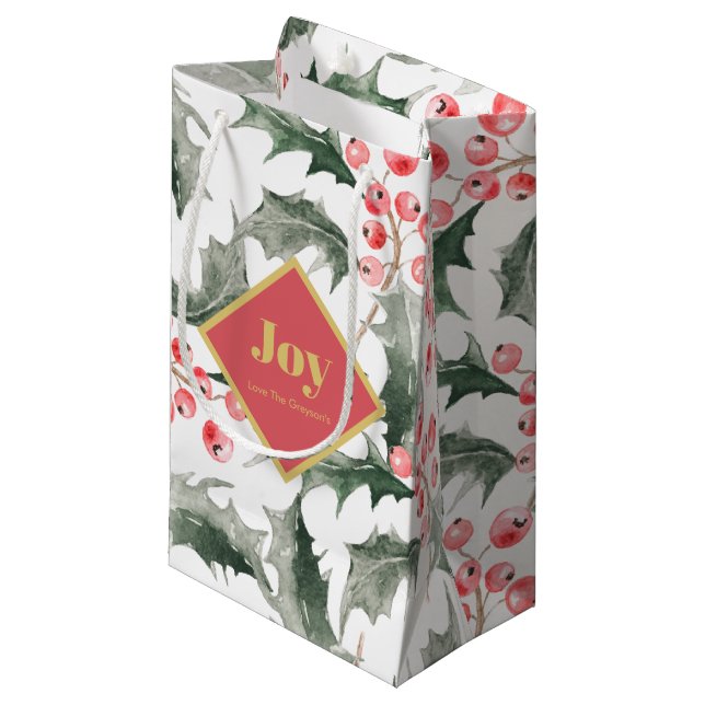 Personalised Christmas Gift Bags Botanical Holly (Front Angled)