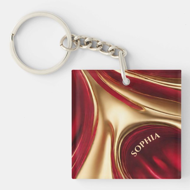 Personalised Christmas Gift For Her-Red and Gold- Key Ring (Front)