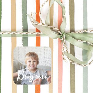 Personalised Christmas Gift Photo Name Identifier Square Sticker