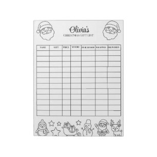 Personalised Christmas Gift Tracker Budget Notepad