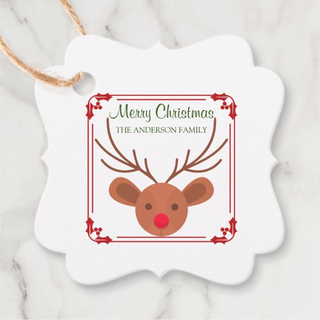 Personalised Christmas Gifts Reindeer Favour Tags (Front)