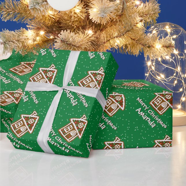 Personalised Christmas gingerbread house cookie Wrapping Paper (Holidays)