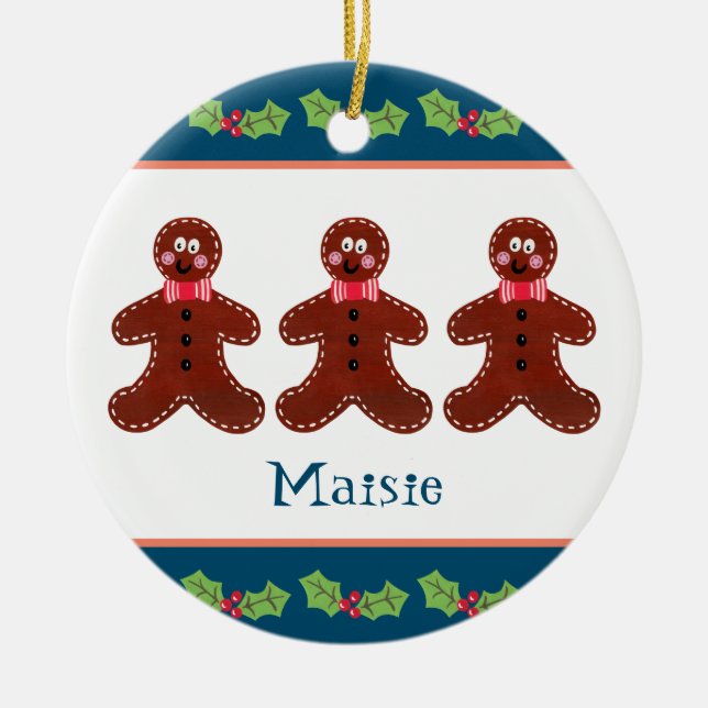 Personalised Christmas Gingerbread Man Ceramic Ornament (Front)