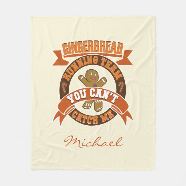 Personalised Christmas Gingerbread Running Team Fleece Blanket (Front)