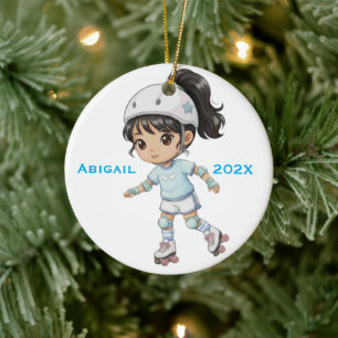 Personalised Christmas Girl Roller Skating Ceramic Ornament