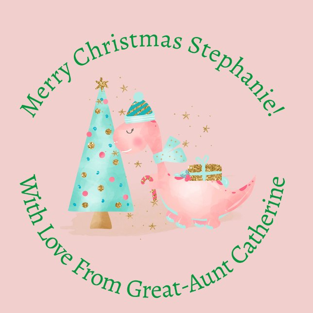 Personalised Christmas Girly Dinosaur Pink Wrapping Paper (Creator Uploaded)