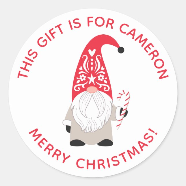 Personalised Christmas Gnome Classic Round Sticker (Front)