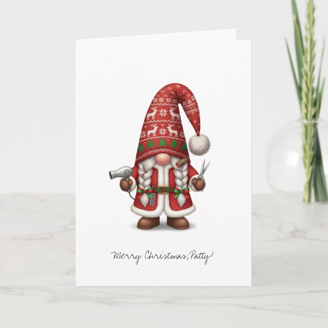 Personalised Christmas Gnome Hair Stylist  Card (Front)