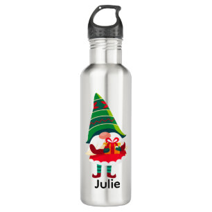 Personalised Christmas Gnome Holding a Gift Box 710 Ml Water Bottle