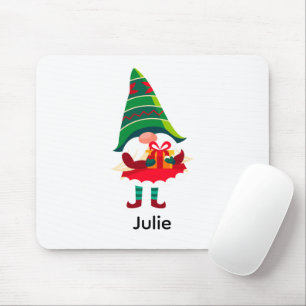 Personalised Christmas Gnome Holding a Gift Box Mouse Pad