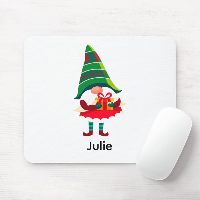Personalised Christmas Gnome Holding a Gift Box Mouse Pad (With Mouse)