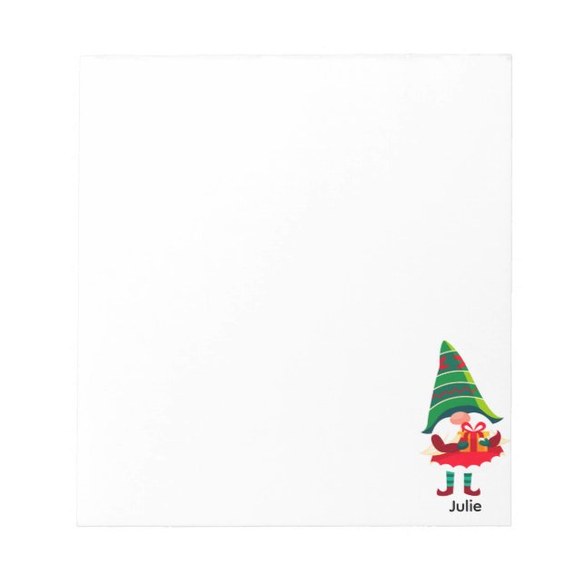 Personalised Christmas Gnome Holding a Gift Box Notepad (Front)