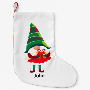 Personalised Christmas Gnome Holding a Gift Box Small Christmas Stocking