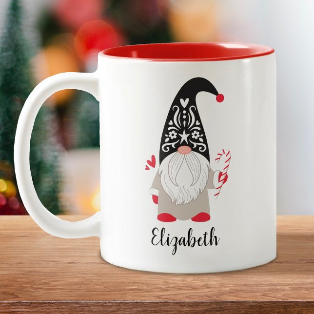 Personalised Christmas Gnome Two-Tone Coffee Mug (Creator Uploaded)