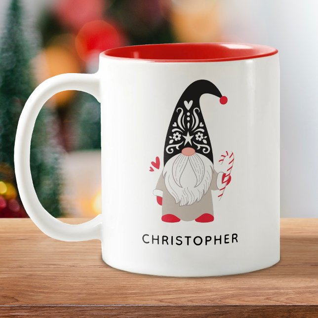Personalised Christmas Gnome Two-Tone Coffee Mug (Creator Uploaded)