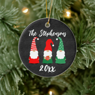 Personalised Christmas Gnomes Cute Family Holiday Ceramic Ornament