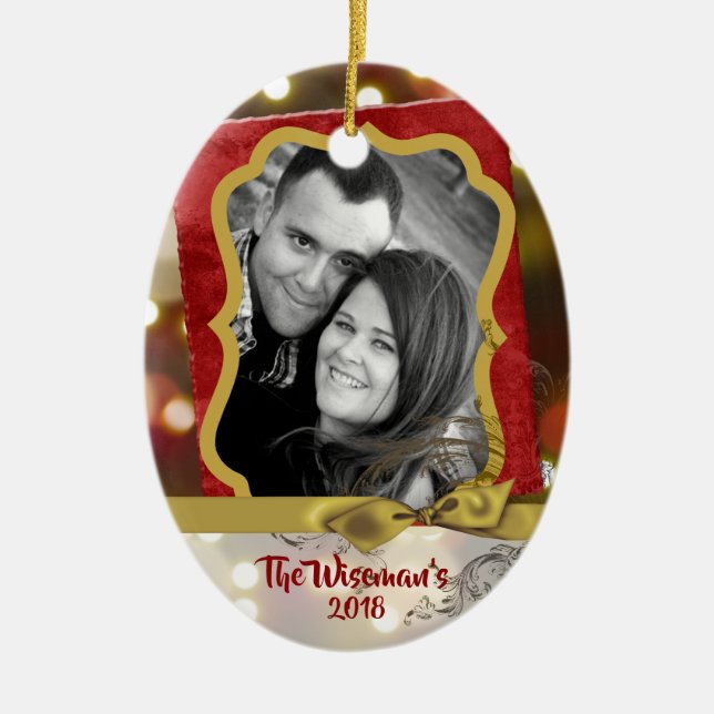 Personalised Christmas Gold Bokeh PHOTO Ornament (Front)