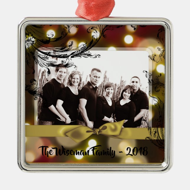 Personalised Christmas Gold Bokeh PHOTO Ornament (Front)