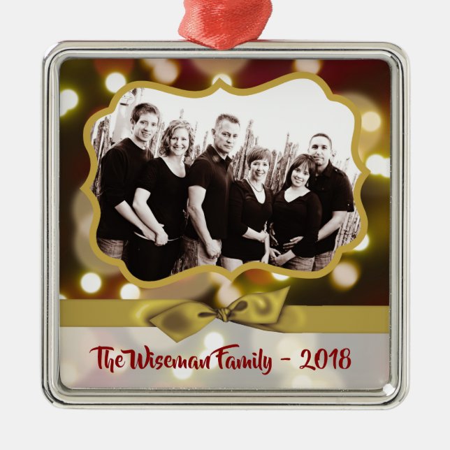 Personalised Christmas Gold Bokeh PHOTO Ornament (Front)