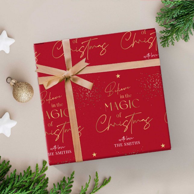 Personalised Christmas Gold Calligraphy Name Red Wrapping Paper (Creator Uploaded)