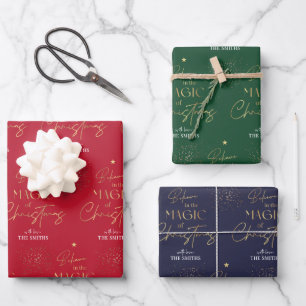 Personalised Christmas Gold Script Red Green Blue Wrapping Paper Sheet
