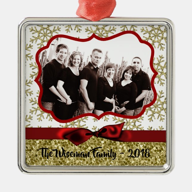 Personalised Christmas Gold Snowfla PHOTO Ornament (Front)