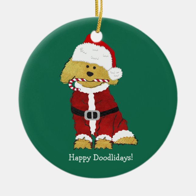 Personalised Christmas Goldendoodle Santa Claus Ceramic Tree Decoration (Front)