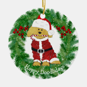 Personalised Christmas Goldendoodle Santa Claus Ceramic Tree Decoration