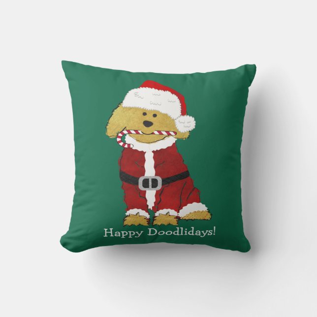 Personalised Christmas Goldendoodle Santa Claus Cushion (Front)