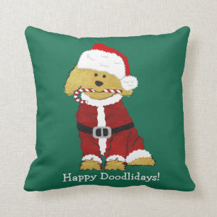 Personalised Christmas Goldendoodle Santa Claus Cushion