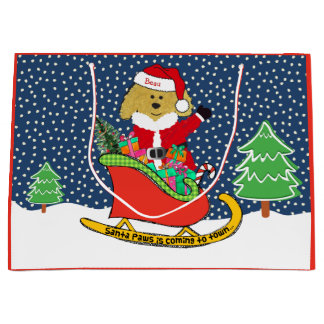Personalised Christmas GoldenDoodle Santa Sleigh Large Gift Bag