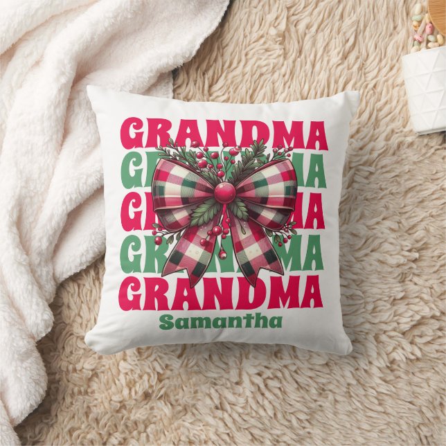 Personalised Christmas Grandma Coquette Bow  Cushion (Blanket)