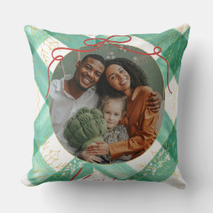 Personalised christmas green gingham cushion