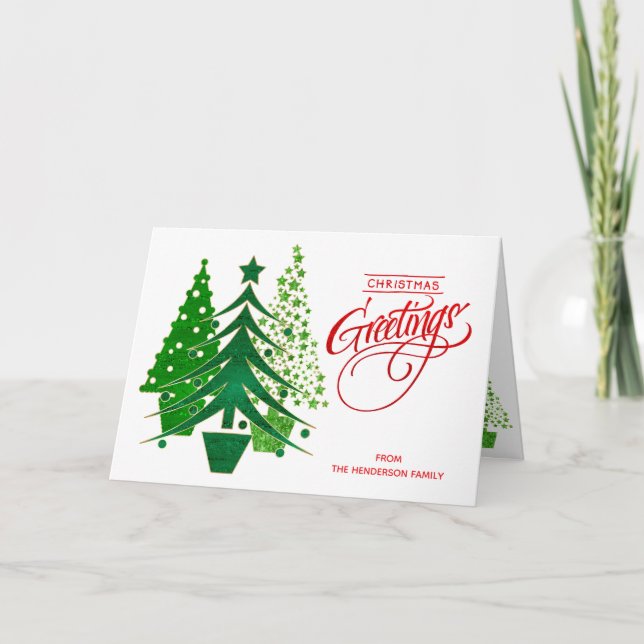 Personalised Christmas Greetings Card with Trees (Front)