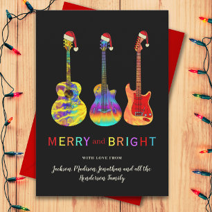 Personalised Christmas Guitar Merry and Bright  Holiday Card