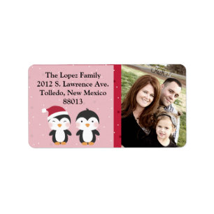 Personalised Christmas Hat Penguin Mailing Label